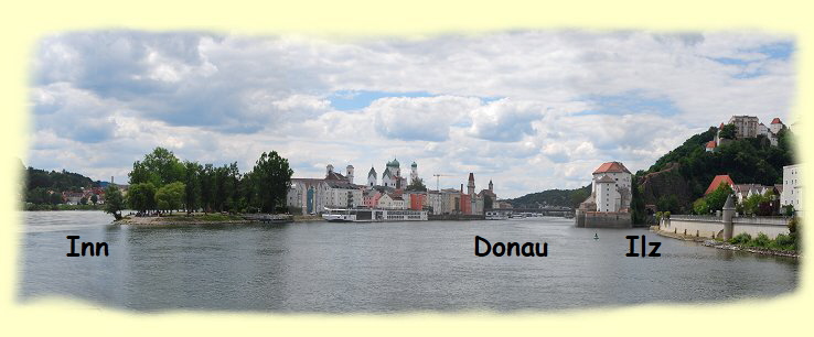 Passau - Zusammenfluss von Inn, Donau und Ilz Dreiflsseeck