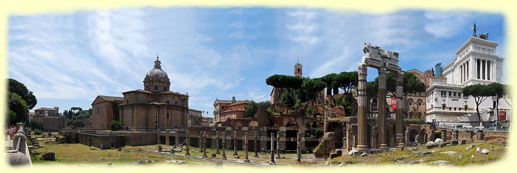 Rom - Blick von der Via dei Fori Imperiali ins Forum Romanum -  Csarforum, rechts Monumento Vittorio Emanuele II